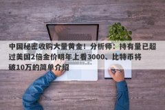 中国秘密收购大量黄金！分析师：持有量已超过美国2倍金价明年上看3000、比特币将破10万的简单介绍