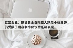 巨富金业：现货黄金自隔夜大跌后小幅反弹，仍受限于隔夜利率决议后压制表现