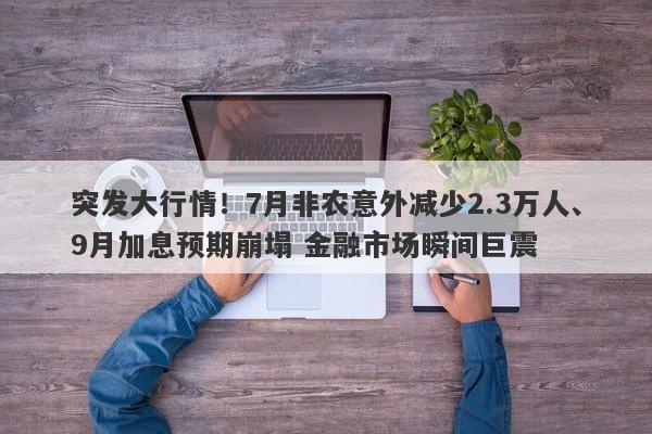 突发大行情！7月非农意外减少2.3万人、9月加息预期崩塌 金融市场瞬间巨震