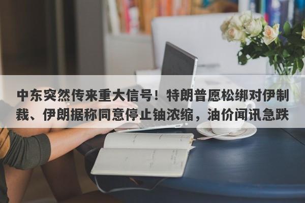 中东突然传来重大信号！特朗普愿松绑对伊制裁、伊朗据称同意停止铀浓缩，油价闻讯急跌